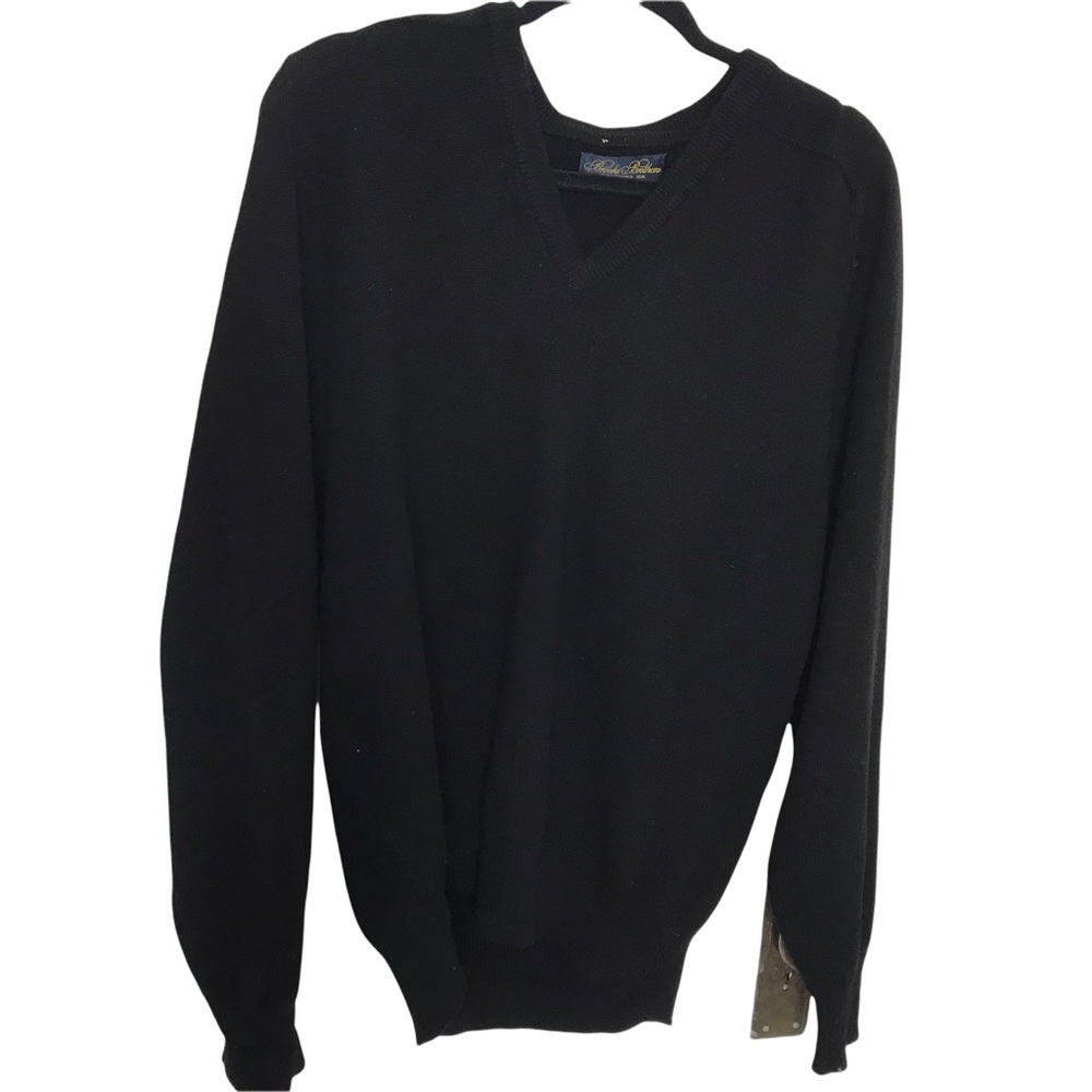 Brooks Brothers Men’s Black 100% Cashmere V-Neck Pullover Sweater Sz 42